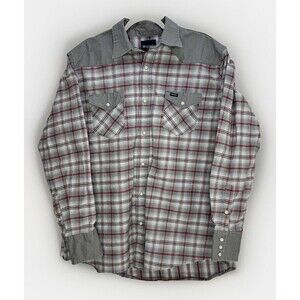 Wrangler Brushpopper Pearl Snap Western Shirt Mens XXL Gray Plaid Cowboy Vintage